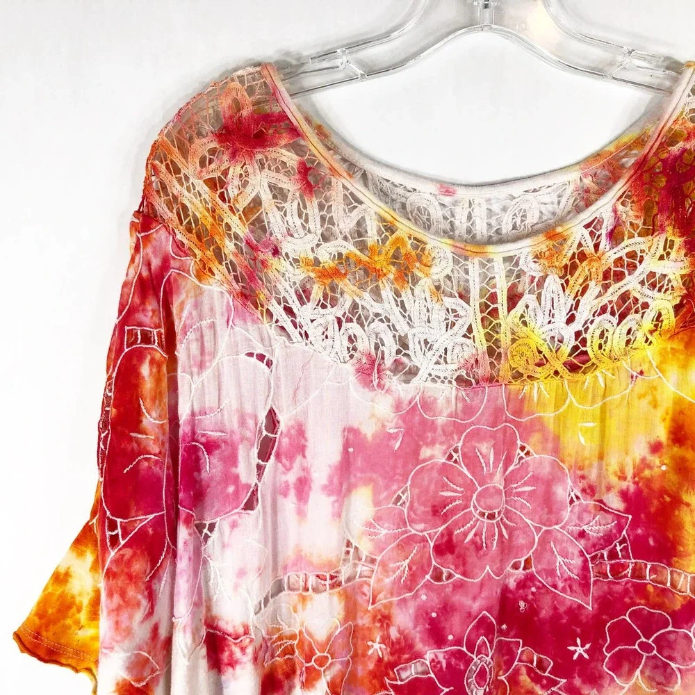 We the Free People Small Top Handmade Tie Dye‎ Daffodil Darling Yellow Pink 410